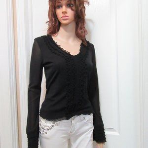 Long sleeve Black Fancy Frilly Top Dynamite